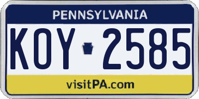 PA license plate KOY2585