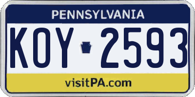 PA license plate KOY2593