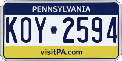 PA license plate KOY2594