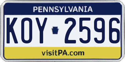 PA license plate KOY2596