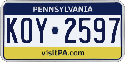 PA license plate KOY2597