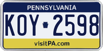 PA license plate KOY2598