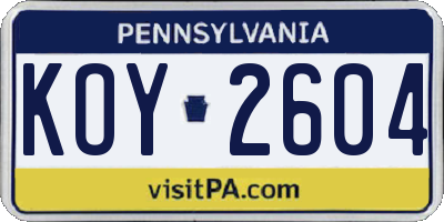 PA license plate KOY2604
