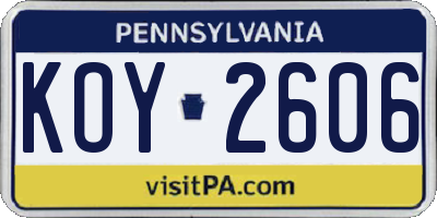 PA license plate KOY2606