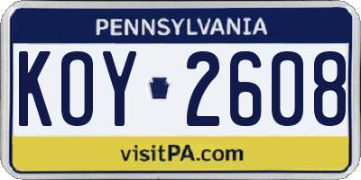 PA license plate KOY2608