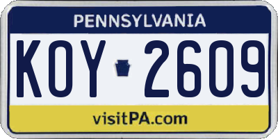 PA license plate KOY2609