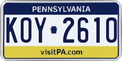PA license plate KOY2610