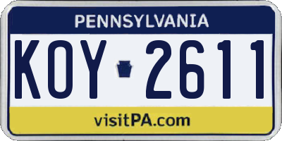 PA license plate KOY2611