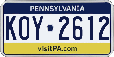 PA license plate KOY2612