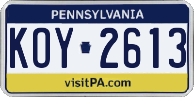 PA license plate KOY2613