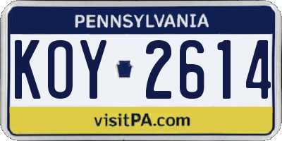 PA license plate KOY2614