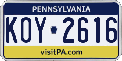 PA license plate KOY2616