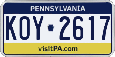 PA license plate KOY2617