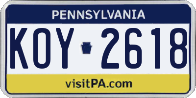 PA license plate KOY2618