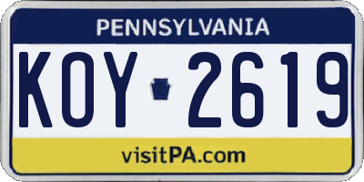 PA license plate KOY2619