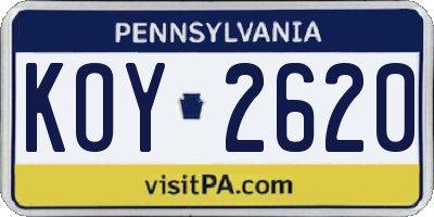 PA license plate KOY2620
