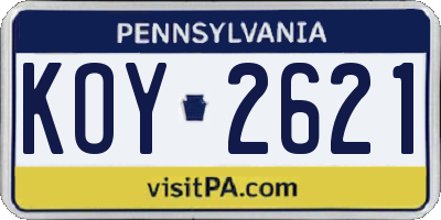 PA license plate KOY2621
