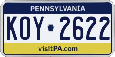PA license plate KOY2622