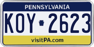 PA license plate KOY2623