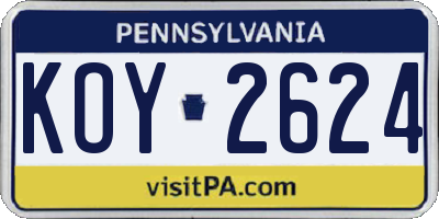 PA license plate KOY2624