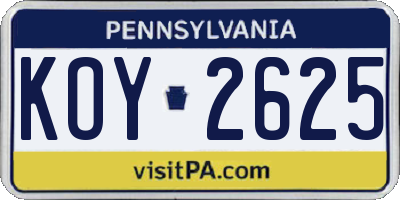 PA license plate KOY2625