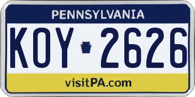 PA license plate KOY2626