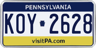 PA license plate KOY2628