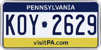 PA license plate KOY2629