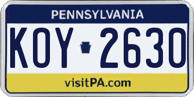 PA license plate KOY2630