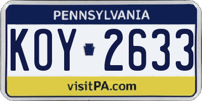 PA license plate KOY2633