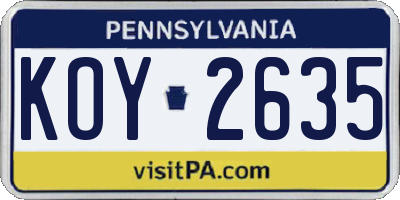 PA license plate KOY2635