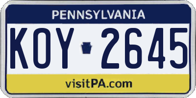 PA license plate KOY2645