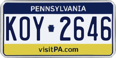 PA license plate KOY2646