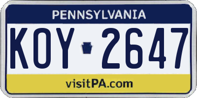 PA license plate KOY2647