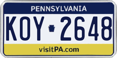 PA license plate KOY2648