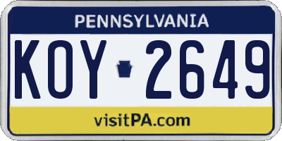 PA license plate KOY2649