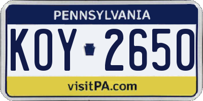 PA license plate KOY2650
