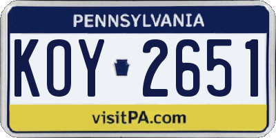 PA license plate KOY2651