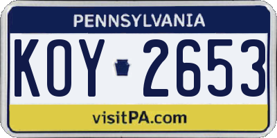 PA license plate KOY2653