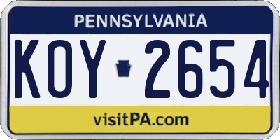 PA license plate KOY2654