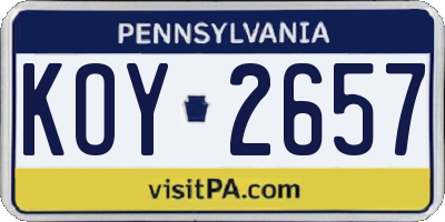 PA license plate KOY2657