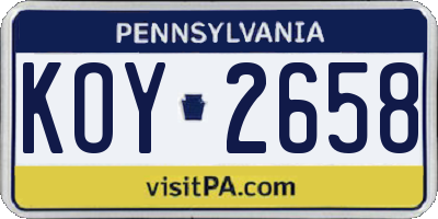 PA license plate KOY2658