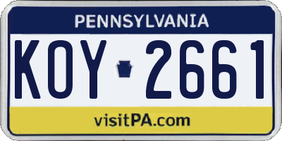 PA license plate KOY2661