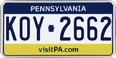 PA license plate KOY2662