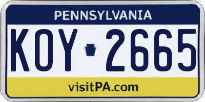 PA license plate KOY2665