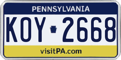 PA license plate KOY2668