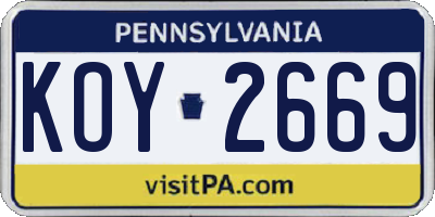 PA license plate KOY2669