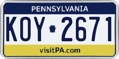 PA license plate KOY2671
