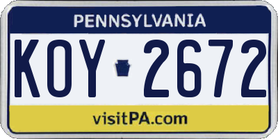 PA license plate KOY2672