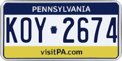 PA license plate KOY2674